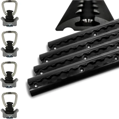 Abbildung von Airlineschienen schwarz aus Aluminium halbrund Airlineschiene pulverbeschichtet zur Ladungssicherung für PKW, LKW, Anhänger, Wohnmobile usw. Zurrschiene Zurrleiste (4x 0,5 Meter 4 Fittinge)