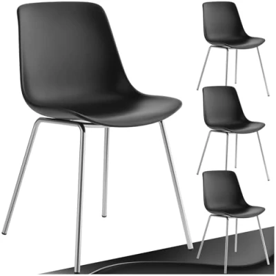Abbildung von tectake® 4er Set Esszimmerstühle, modernes Design, Kunststoff Stühle mit schlanken Stahlbeinen, ergonomische Küchenstühle rutschfesten Kappen, bequemer Bürostuhl, leichte Reinigung schwarz/chrom