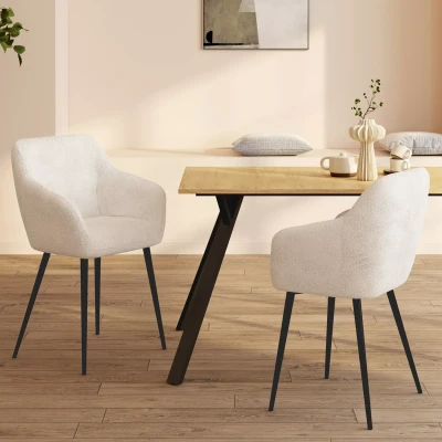 Abbildung von Weiße Tischsessel aus Bouclé Stoff : 2er Set IDMarket