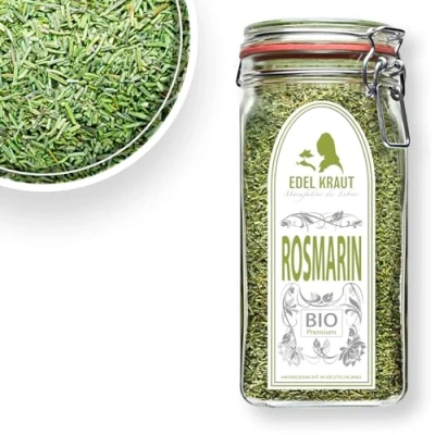 Abbildung von Rosmarin getrocknet BIO 350g im Premium Drahtbügelglas EDEL KRAUT 100% naturreiner geschnitten frei von jeglichen Zusatzstoffen organic rosemary Tee oder Salatgewürz