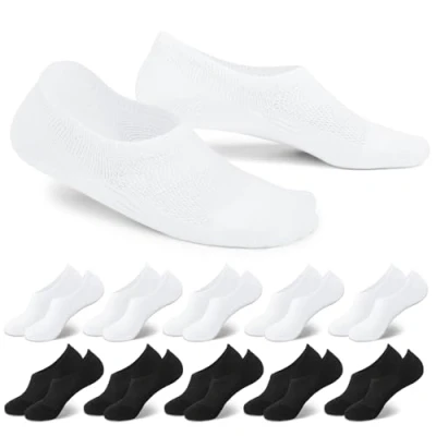 Abbildung von EKSHER Füsslinge Damen 35 38 10 Paar Unsichtbare No Show Sportsocken Baumwoll Kurze Halbsocken Silikonpad Rutschfest atmungsaktiv Schwarz Weiß