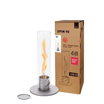 Abbildung von höfats Tischfeuer SPIN 90, 120 (Tischfeuer, Windlicht, Gartenfackel und Bioethanolkamin aus Edelstahl, Tischkamin für Indoor Outdoor), strahlt angenehme Wärme ab