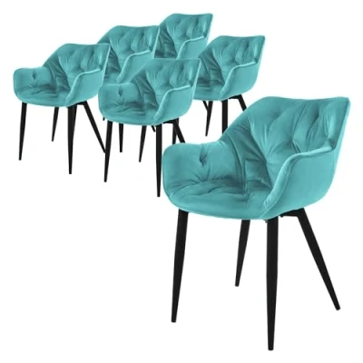 Abbildung von ML DESIGN Stuhl Esszimmerstuhl mit Rückenlehnen und Armlehnen aus Samt Metallbeine (6 St), Ergonomischer Sessel Blau Wohnzimmerstuhl Polsterstuhl