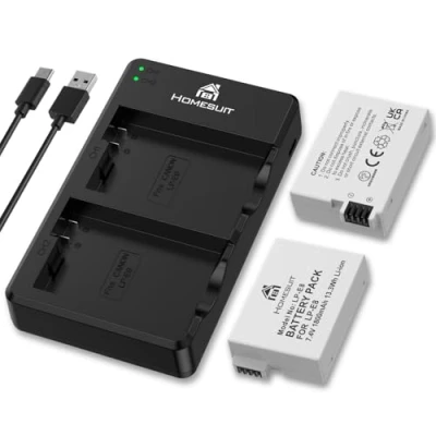 Abbildung von Homesuit LP E8 Ersatz Akku 1800mAh und Dual ladegerät für Canon EOS Rebel T2i, T3i, T4i, T5i, 550D, 600D, 650D, 700D, Kiss X4, X5, X6, LC E8, E8C, E8E Kamera (2er Pack)