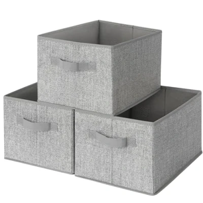 Abbildung von GRANNY SAYS Groß Aufbewahrungsbox, 3er Pack Aufbewahrungsboxen Stoff, Aufbewahrungskorb, Faltbare Stoffboxen, Boxen Aufbewahrung mit Griff, Kleiderschrank Organizer, Grau Regalboxen