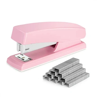 Abbildung von Deli Heftgerät, Schreibtischhefter mit 640 Heftklammern, Bürohefter, 25 Blatt Kapazität, Rosa