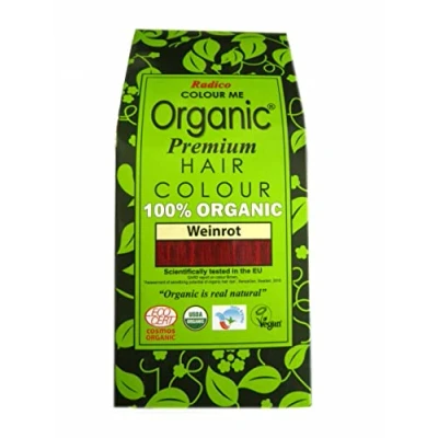 Abbildung von Radico Colour Me Organic Pflanzenhaarfarbe Bio und Vegan Zertifizierte Naturkosmetik 100% Natürlich Gesunder Glanz Weinrot 4 Packungen je 100 g = 400