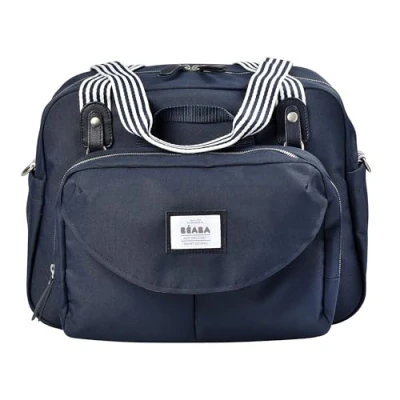 Abbildung von Béaba Wickeltasche Genève II Modulierbar, vielfältige Staumöglichkeiten Vordertasche, Wickelunterlage Isolierfach für Babynahrung, Befestigung Kinderwagen marineblau