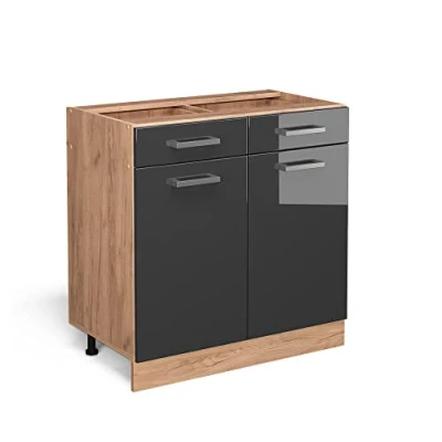 Abbildung von Vicco Unterschrank R Line, Anthrazit Hochglanz/Goldkraft Eiche, 80 cm ohne Arbeitsplatte