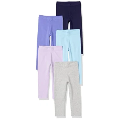 Abbildung von Amazon Essentials Mädchen Leggings, 5er Pack, Aquablau/Grau/Lila/Marineblau/Purpur, 10 Jahre