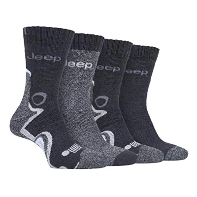 Abbildung von Jeep 4er Pack Herren Trekkingsocken Wandersocken mit Gepolstert Antiblasen Polsterung Funktionssocken Bunt Muster Socken (39 45, Holzkohle/Grau)
