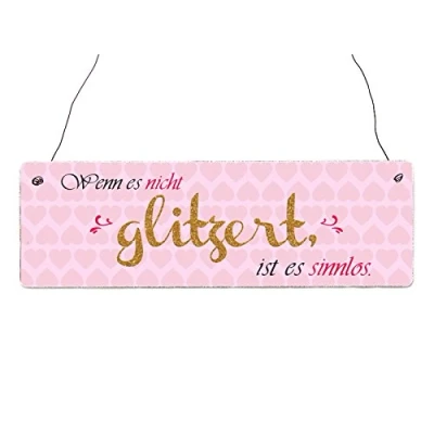 Abbildung von Interluxe Holzschild Shabby WENN ES Nicht GLITZERT Spruch Lustig Rosa Dekoschild