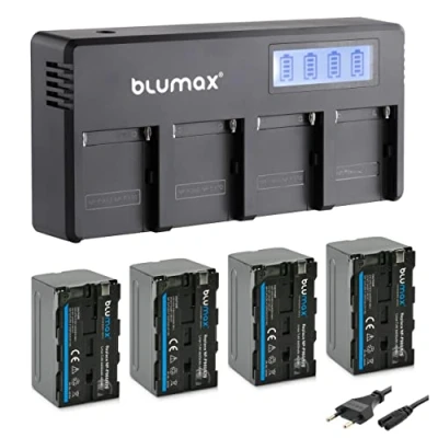 Abbildung von Blumax 4X Akku NP F970 / F750 6600mAh + LCD 4 Kanal Schnell Ladegerät kompatibel mit Sony F570 F960 für Blitzgeräte Videoleuchten Fieldmonitore