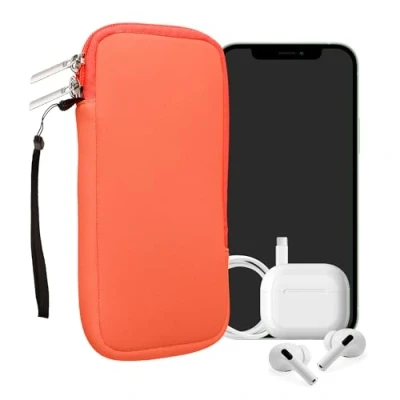 Abbildung von kwmobile Handytasche für Smartphones XL 6,7/6,8&quot; Neopren Handy Hülle Neon Koralle Tasche 17,2 x 8,4 cm Innenmaße