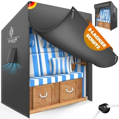 Abbildung von KESSER® Premium Strandkorb Schutzhülle mit Belüftungsöffnungen, Strandkorbhülle Wasserdicht, Winterfest UV Beständiges, Schwerlast Reißfest 600D Oxford Gewebe Abdeckung (135x105x175cm), Anthrazit