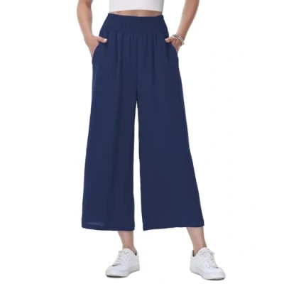 Abbildung von HMIYA Damen 3/4 Culotte Hose Leichte und Luftig Sommerhose Weites Bein Stoffhose,Navy,2XL