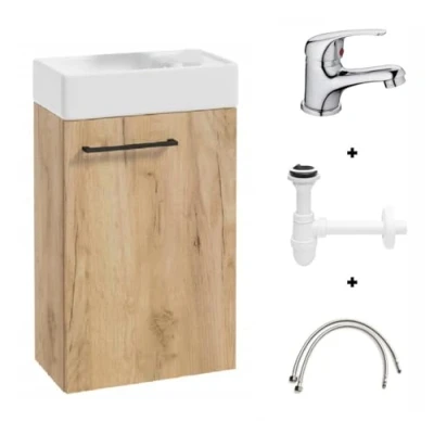 Abbildung von Deftrans Domodomo Badezimmerschrank mit Waschbecken, Waschbeckenschrank 40 x 60 21,3 cm, Keramik Waschbecken Set, Wanddschrank für kleines Bad Hängeschrank das Gästebad
