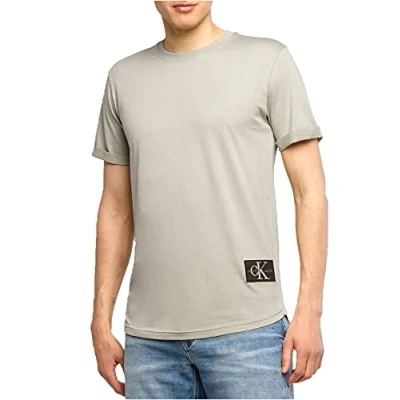 Abbildung von Calvin Klein Jeans Herren T Shirt Kurzarm Badge Turn Up Sleeve Rundhalsausschnitt, Beige (Elephant Skin), 3XL