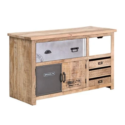Abbildung von Woodkings® Waschtisch Pune Mango Holz rustikal Waschtischunterschrank Doppelwaschtisch Badmöbel Badezimmer Möbel Unterschrank Badschrank