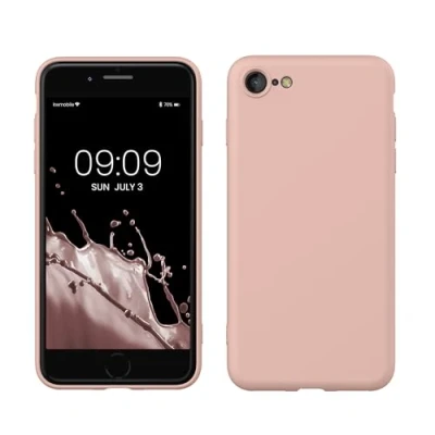 Abbildung von kwmobile Hülle kompatibel mit Apple iPhone SE (2022) / (2020) 8 7 gummierte TPU Silikon Handyhülle Schutzhülle für kabelloses Laden Case in Vintage Pink