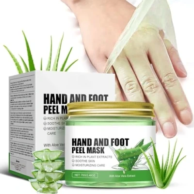 Abbildung von Aloe Vera Hand und Fußpeeling Maske, Handwachs Peeling feuchtigkeitsspendende Reparatur, Peeling, Schwielen, pflegende glatte Handhaut für rissige, trockene, alternde Hände,