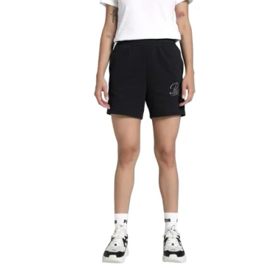 Abbildung von Puma ESS Script Hochgeschnittene Shorts, Damen, Größe: XS, Black