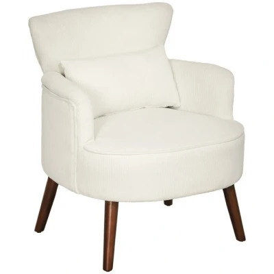 Abbildung von HOMCOM Sessel mit Rückenlehne, abgerundeten Armlehnen, Gepolstert Loungesessel Kordoptik, Holzbeine, für Schlafzimmer, Wohnzimmer, bis 120 kg, Cremeweiß