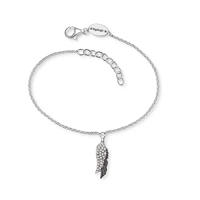 Abbildung von Engelsrufer Damen Armband aus Sterling Silber und Flügel Anhänger Duo Schwarz mit 27 Zirkonia Steinen besetzt Karabinerverschluss längenverstellbar nickelfrei