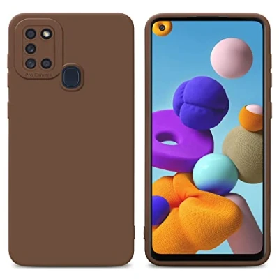 Abbildung von Cadorabo Hülle kompatibel mit Samsung Galaxy A21s Schutzhülle TPU Silikon Case Liquid Design Kameraschutz Slim Kratzfest Weiche Gummi Rundumschutz für in Braun