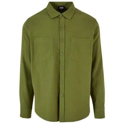 Abbildung von Urban Classics Solid Flanell Shirt Männer Langarmhemd Oliv L 100% Baumwolle Basics