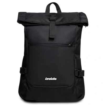Abbildung von INVICTA ACT FOLD Rucksack aus nachhaltigem Stoff, Praktisch &amp; Unisex Leicht, kompakt, mit Laptopfach Rollup Funktion;Büro, Reise, Arbeit, Fahrrad Backpack, Daypack, italienisches Design schwarz