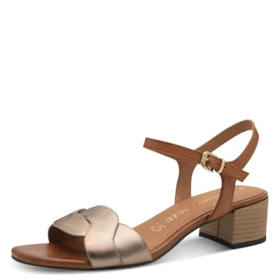Abbildung von MARCO TOZZI Damen Sandalen mit Absatz aus Leder Schließe, Metallisch (Rose met. Comb), 37 EU