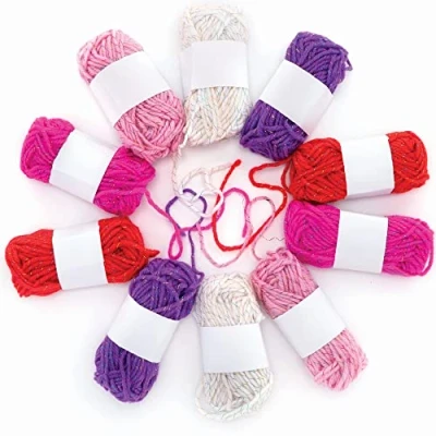 Abbildung von Baker Ross Rote, Rosa und Lila Glitter Wolle 10er Pack, Bastelmaterial für Kinder zum Valentinstag (FC314)