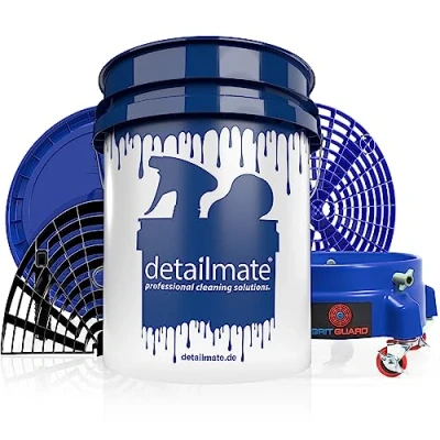 Abbildung von detailmate Profi Autowäsche Set Wascheimer US 5 GAL 20l für Auto, Motorrad schonende Handwäsche mit Deckel/GritGuard Schmutzeinsatz/Grit Guard Waschboard/Eimer Dolly zum Rollen