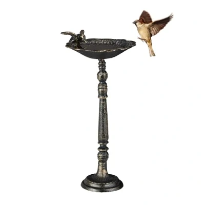 Abbildung von Relaxdays Vogeltränke Gusseisen, Gartendeko antiker Stil, Vogelfutterstelle für Wildvögel, stehend, 40 cm hoch, bronze