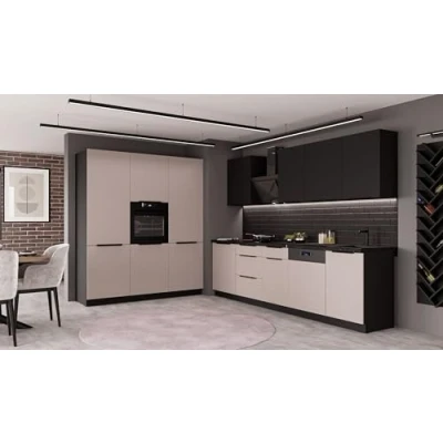 Abbildung von Küche Arona + Siena 280 180 cm Küchenzeile Küchenblock Einbauküche Kaschmir beige matt Schwarz