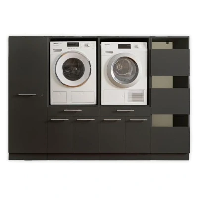 Abbildung von Laundreezy 2X Waschmaschinenschrank, Wäscheschrank und Mehrzweckschrank, Anthrazit Waschmaschinen Überbauschrank TÜV Zertifiziert mit viel Stauraum 235 x 162 67,5 cm (B/H/T)