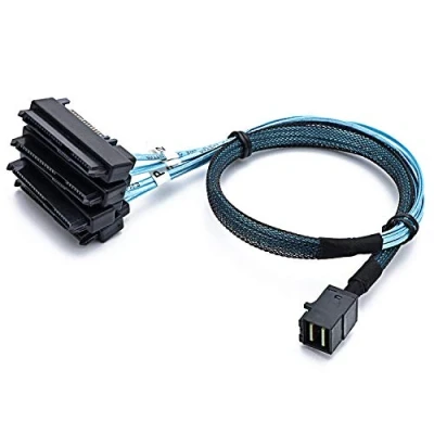 Abbildung von CableDeconn SFF 8643 interne Mini SAS HD auf (4) 29pin 8482 Stecker mit 15pol Power Port 12 GB/s Kabel (1m)