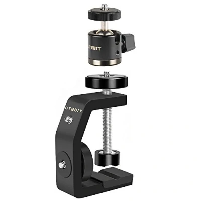 Abbildung von UTEBIT Klemmstativ mit Kugelkopf, Stativ klemme für DSLR Kamera, Metall Multiklemme 1/4Zollschraube, C Mini Ball Head und Kamera Clamp Halterung Lampenstativ