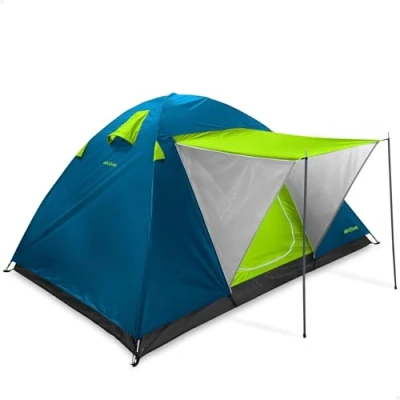 Abbildung von Aktive 52890 Zelt für 4 Personen, Doppeldach und Vorzelt, Maße 240 x 210 130 cm, Regenschutz, Doppeltür mit Reißverschluss Moskitonetz, Campingzelt