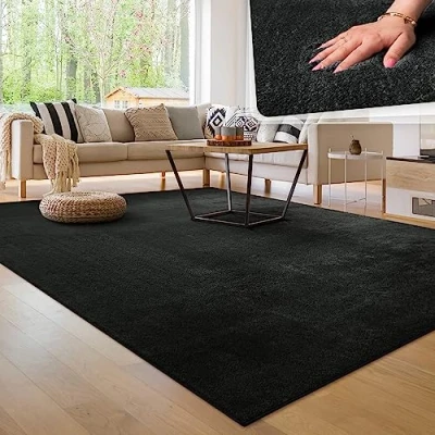 Abbildung von Paco Home Moderner Kuscheliger Wohnzimmer Teppich Kurzflor waschbar flauschig Weich Einfarbig Felloptik zeitlos stilvoll rutschfest pflegeleicht, Grösse:120x170 cm, Farbe:Schwarz