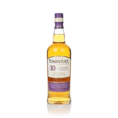 Abbildung von Tomintoul Single Malt Scotch Whisky 10 Jahre gereift Reifung in Bourbon Fässern Noten von Karamell 40% vol. 700 ml