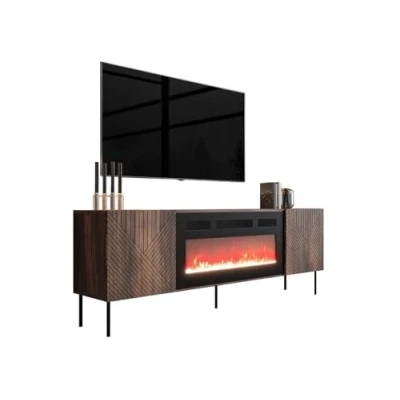 Abbildung von MIRJAN24 TV Schrank Art Deco 190 mit Kamin (mit zwei Drehtüren) Realistische LED Flamme Deko Kristallen