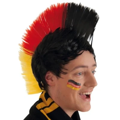Abbildung von Fries Kostüm Perücke Irokese Deutschland Fan Schwarz Rot Gold WM EM Fußball, Deutschlandfarben
