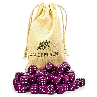 Abbildung von Waldfelsen 6, 12, 20, 30 oder 50 hochqualitative Würfel Standardgröße 16 mm Acrylwürfel Knobel Spielwürfel Dice 6 seitig sechsseitig Spielzubehör Set mit Stoffbeutel (Lila, Stück)