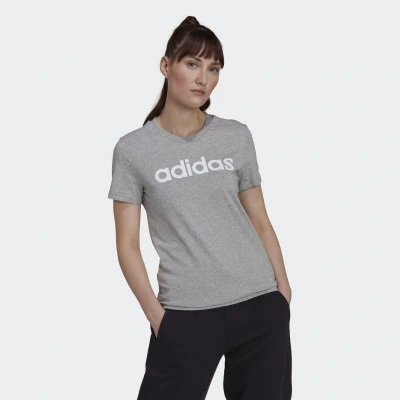 Abbildung von adidas Sportswear W LIN T Tshirt print, Damen, Größe: Medium, Medium grey heather/white