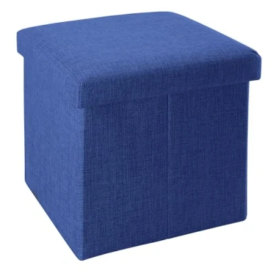 Abbildung von INTIRILIFE Faltbarer Sitzhocker 38x38x38 cm in Meer BLAU Sitzwürfel mit Stauraum und Deckel aus Stoff Leinen Optik Sitzcube Fußablage Aufbewahrungsbox Truhe Sitzbank