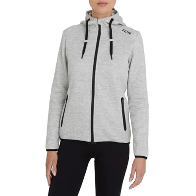 Abbildung von TCA Damen Revolution Hoodie, Sweatjacke mit Kapuze und Reißverschlusstaschen Hellgrau, S