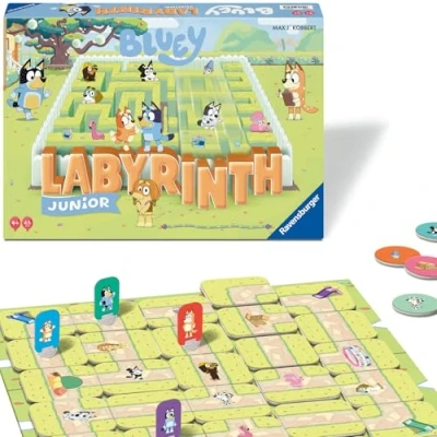 Abbildung von Ravensburger 24711 Bluey Junior Labyrinth Die Ausgabe des Familienspiel Klassikers für Fans der beliebten Hunde Serie, 2 bis 4 Spieler ab Jahren