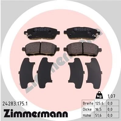 Abbildung von ZIMMERMANN 24283.175.1 Bremsbelagsatz mit akustischer Verschleißwarnung Foto entspricht Lieferumfang SUZUKI: SWIFT 5, 4, MAZDA: 2 Schrägheck